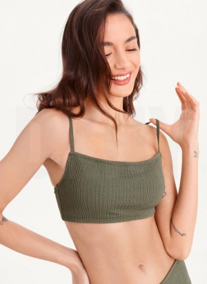 DKNY Straight Neck Women's Bikini Top Olive | Ireland_D0389