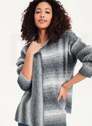 DKNY Striped Oversized Fitted Sleeve Women's Sweaters Grey | Ireland_D1173