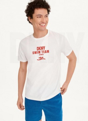 DKNY Swim Team Men's T Shirts White | Ireland_D1455