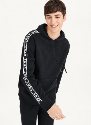 DKNY Taped Logo Men's Hoodies Black | Ireland_D0671