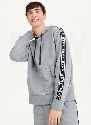 DKNY Taped Logo Men's Hoodies Grey | Ireland_D1340