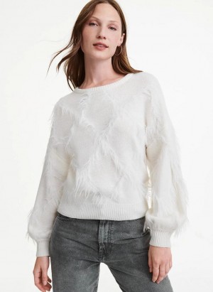 DKNY Textured Women's Sweaters White | Ireland_D0286