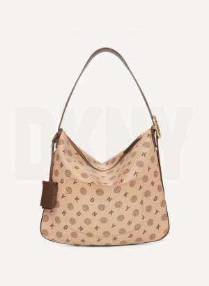 DKNY The Medium Logo Optimist Women's Tote Bags Brown | Ireland_D1282