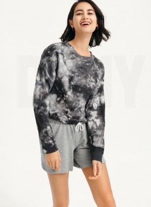 DKNY Tie Dye Crew Neck Pullover With Tie Women's Sweatshirts Black | Ireland_D0953