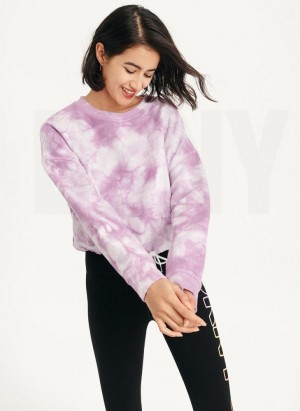 DKNY Tie Dye Crew Neck Pullover With Tie Women's Sweatshirts Purple | Ireland_D1781