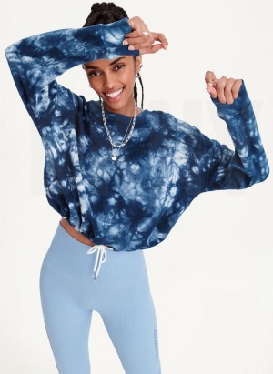 DKNY Tie Dye Crew Neck Pullover With Tie Women's Sweatshirts Navy | Ireland_D0193