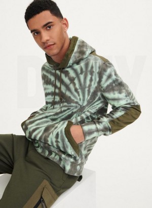 DKNY Tie Dye Mixed Media Men's Hoodies Olive | Ireland_D1330