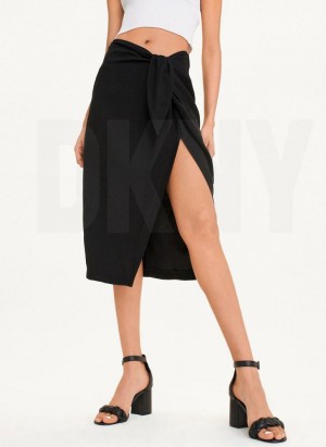 DKNY Tie Front Midi Women's Skirts Black | Ireland_D1231