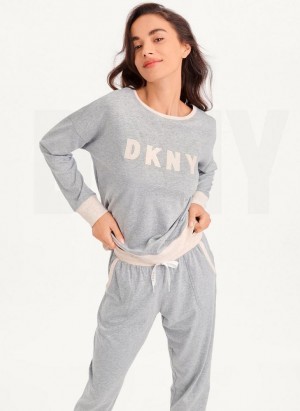 DKNY Top And Jogger Sleep Set Women's Pajamas Grey | Ireland_D0915