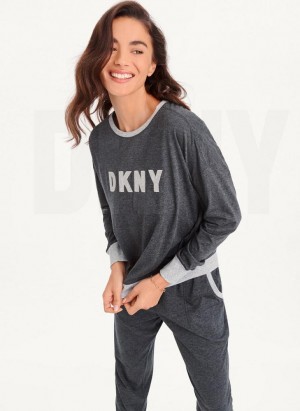 DKNY Top And Jogger Sleep Set Women's Pajamas Grey | Ireland_D0784