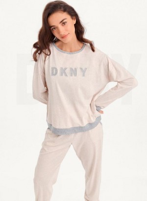 DKNY Top And Jogger Sleep Set Women's Pajamas Pink | Ireland_D1050