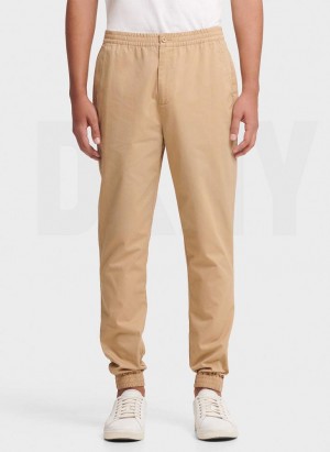 DKNY Twill Men's Joggers Khaki | Ireland_D0820