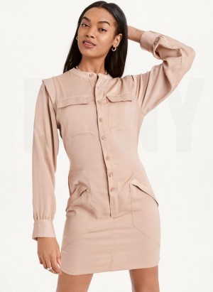 DKNY Two Pocket Mini Women's Dress Khaki | Ireland_D1914