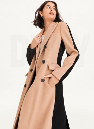 DKNY Two Tone Maxi Wool Women's Coats Brown | Ireland_D0768