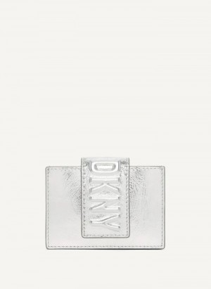 DKNY Uptown Leather Card Case Women's Wallets Silver | Ireland_D1146