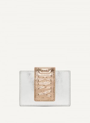 DKNY Uptown Leather Card Case Women's Wallets Silver / Gold | Ireland_D0663