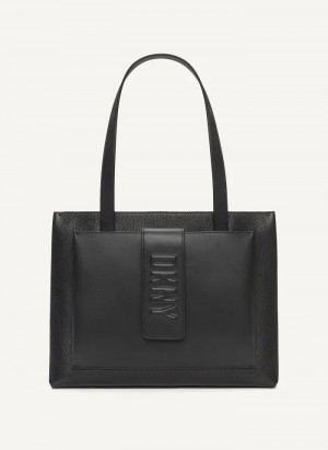 DKNY Uptown Leather Large Women's Tote Bags Black | Ireland_D1171