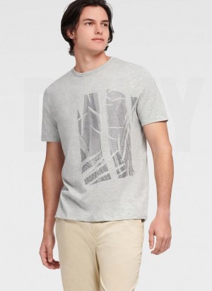 DKNY Views Graphic Men's T Shirts Grey | Ireland_D0282