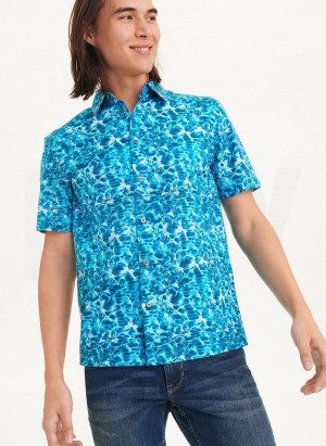 DKNY Water Print Men's Shirts Blue | Ireland_D1898