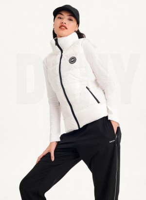 DKNY Wet Token Logo Puffer Vest Women's Coats White | Ireland_D1469