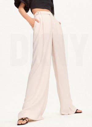 DKNY Wide Leg Crepe Women's Pants Beige | Ireland_D0127