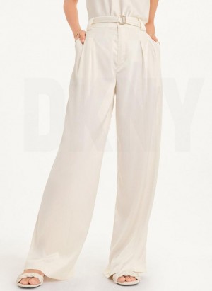 DKNY Wide Leg Women's Pants White | Ireland_D1383