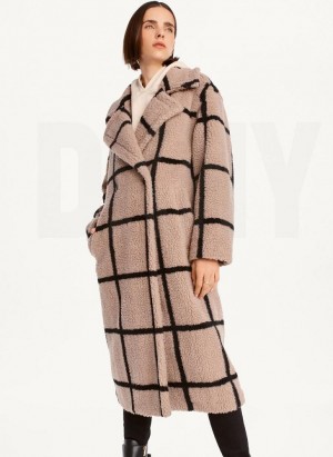 DKNY Windowpane Sherpa Women's Coats Brown | Ireland_D0390