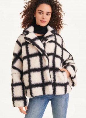 DKNY Windowpane Sherpa Women's Jackets Black / White | Ireland_D1420