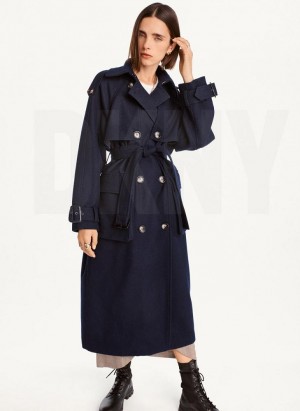 DKNY Wool Trench With Belt Women's Coats Navy | Ireland_D1525