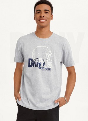 DKNY Worn Shimmer Skull Men's T Shirts Light Grey | Ireland_D1094