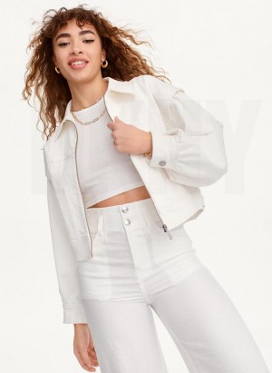 DKNY Zip Front Flange Denim Women's Jackets White | Ireland_D0654