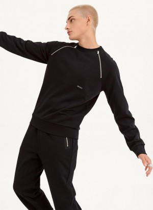 DKNY Zipper Detail Crewneck Men's Sweatshirts Black | Ireland_D1287