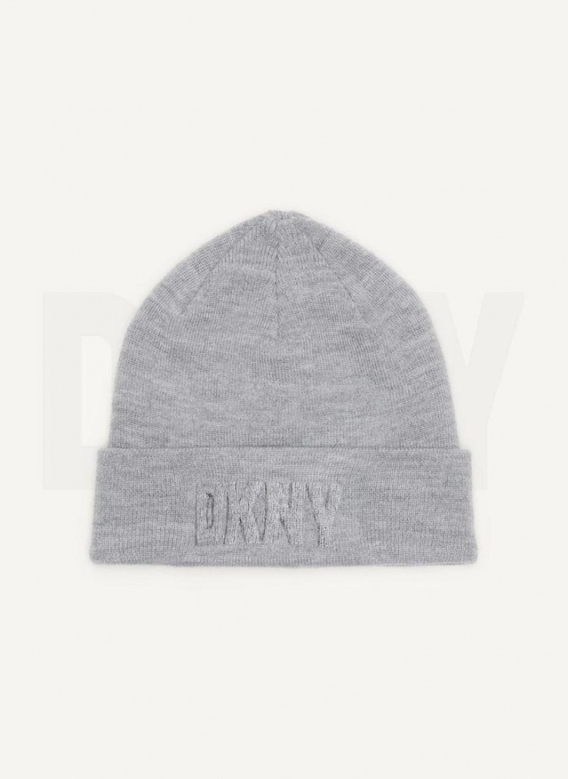 DKNY 3D Logo Men's Beanie Grey | Ireland_D0340