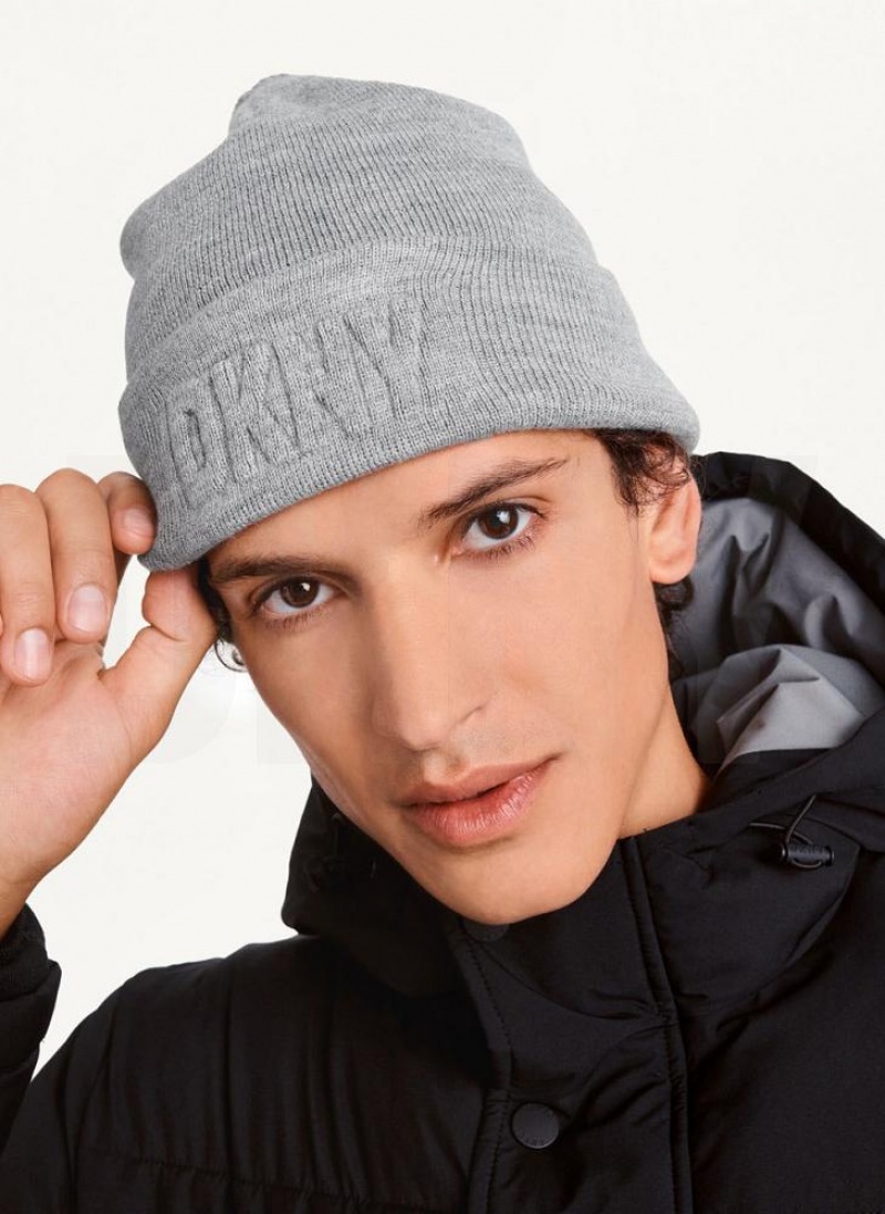 DKNY 3D Logo Men\'s Beanie Grey | Ireland_D0340