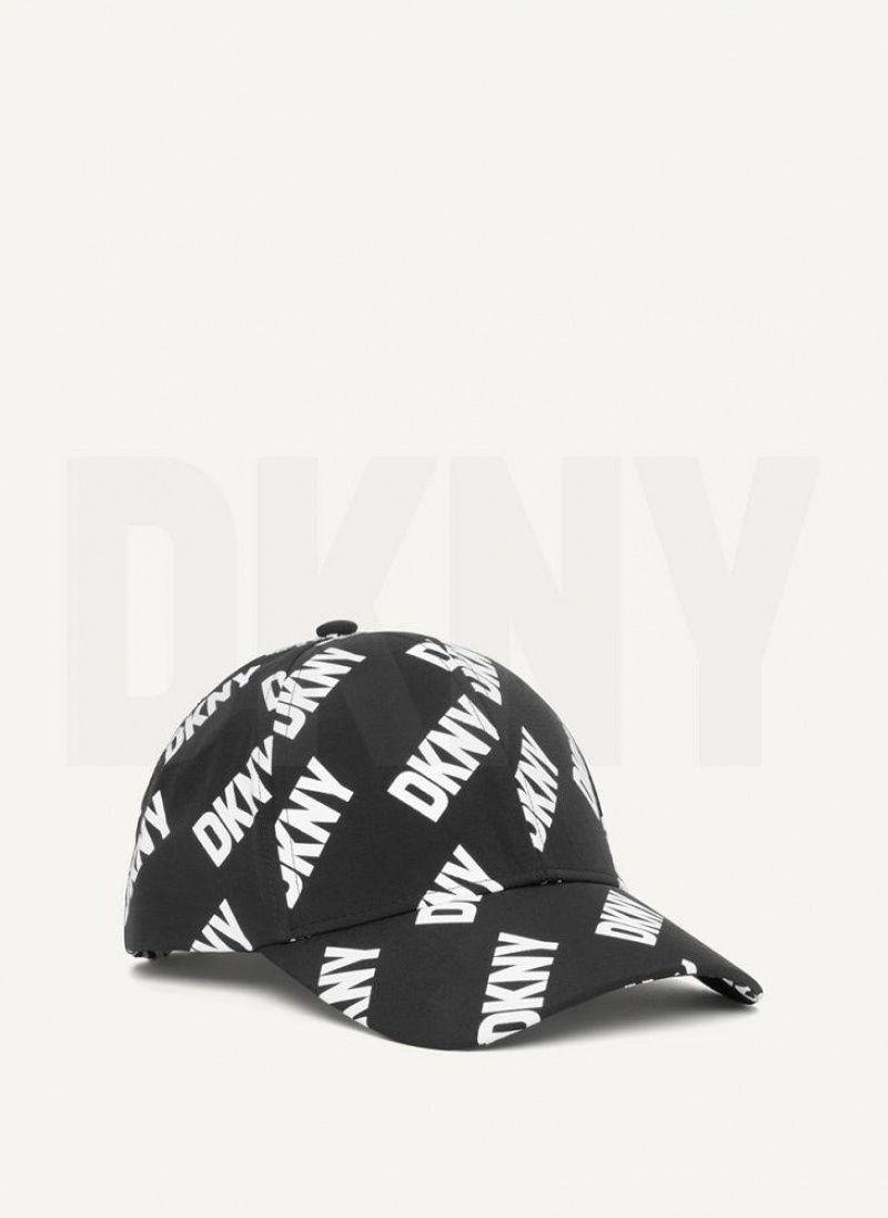 DKNY All Over Logo Baseball Men\'s Hats Black / White | Ireland_D1741