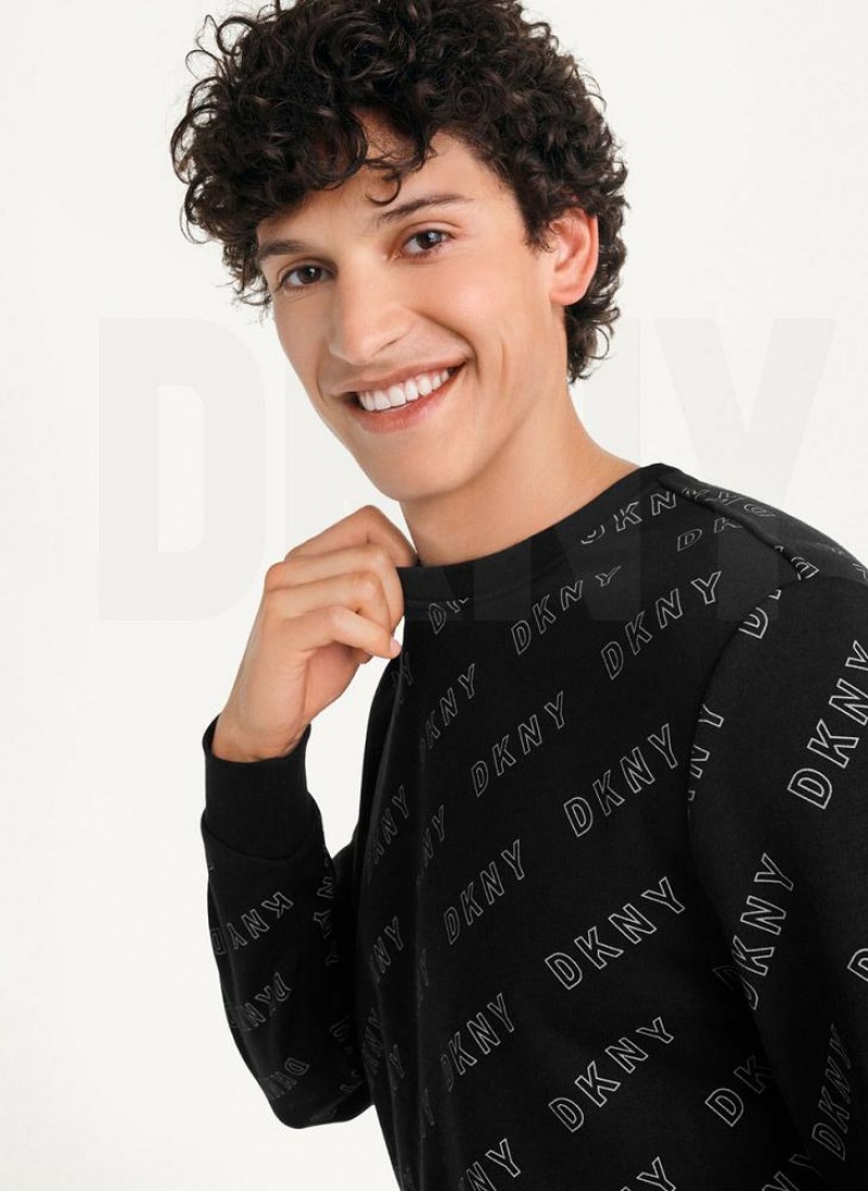 DKNY All Over Logo French Terrycrewneck Men's Sweatshirts Black | Ireland_D0141