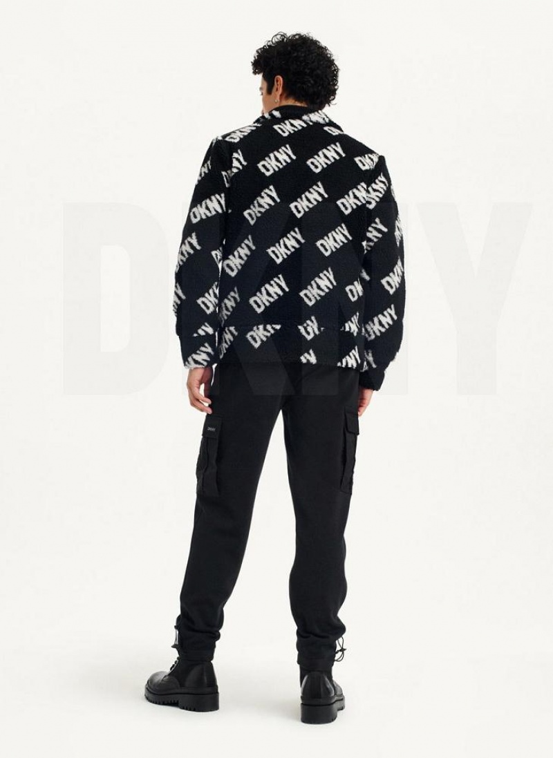 DKNY All Over Logo Sherpa Men's Jackets Black | Ireland_D0650