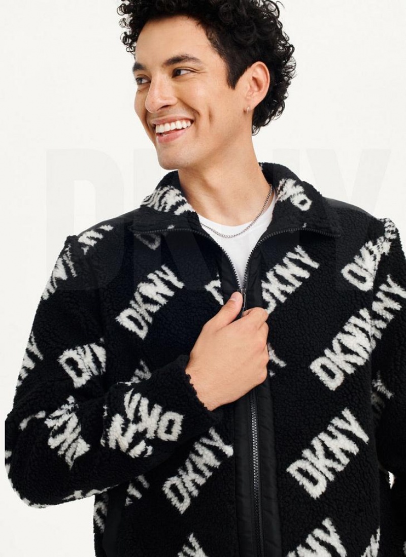 DKNY All Over Logo Sherpa Men's Jackets Black | Ireland_D0650