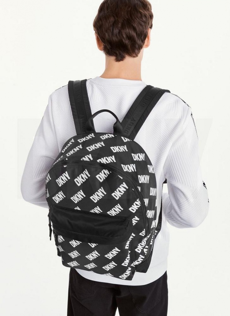 DKNY All Over Logo Women's Backpacks Black / White | Ireland_D0986