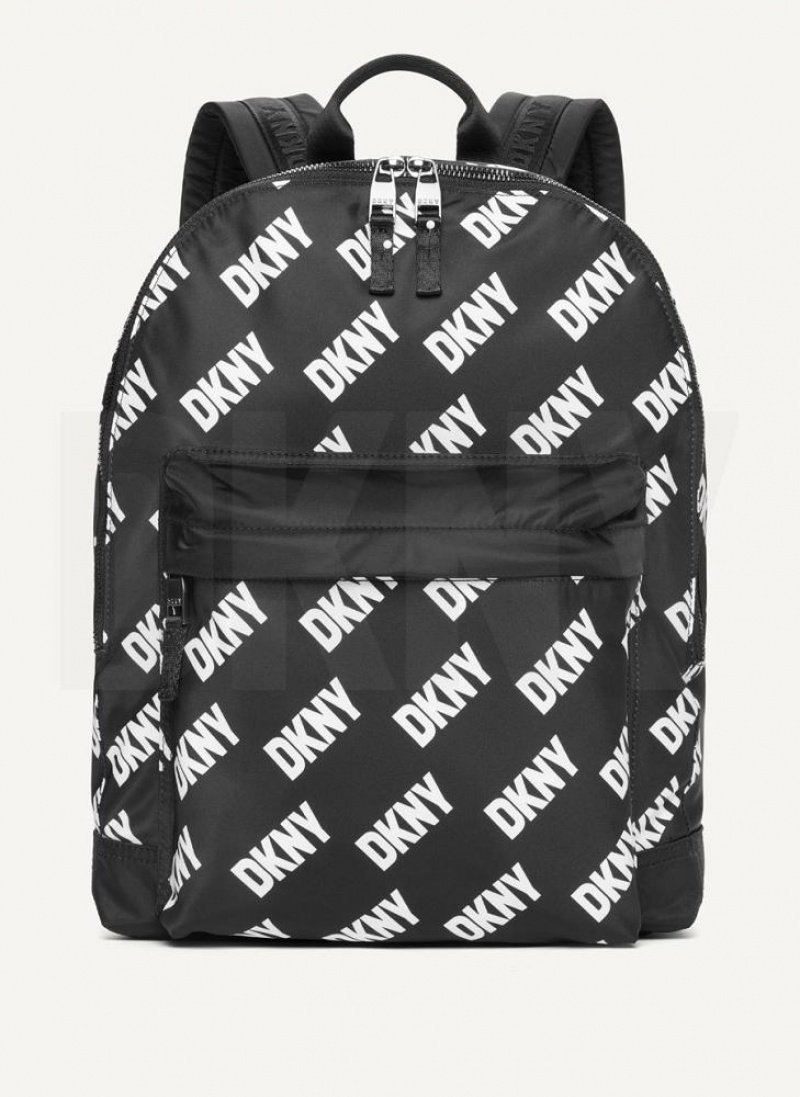 DKNY All Over Logo Women\'s Backpacks Black / White | Ireland_D0986