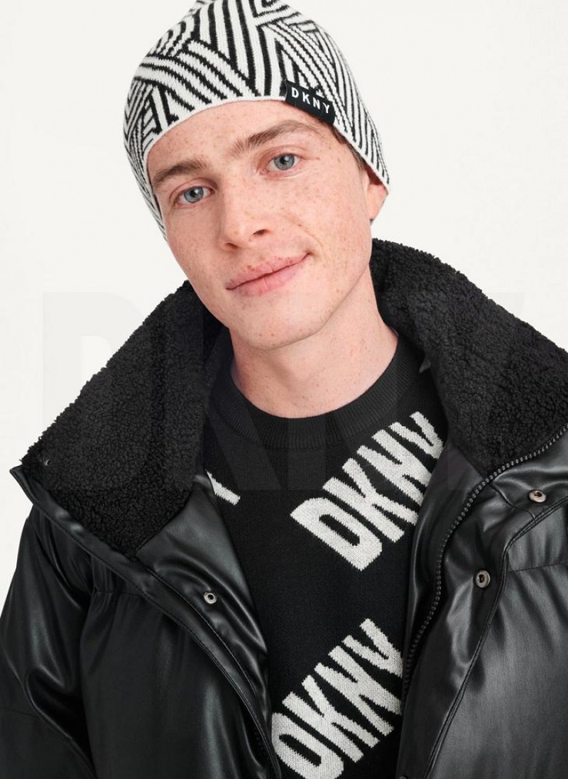 DKNY Allover Crosswalk Logo Men\'s Beanie White | Ireland_D1936