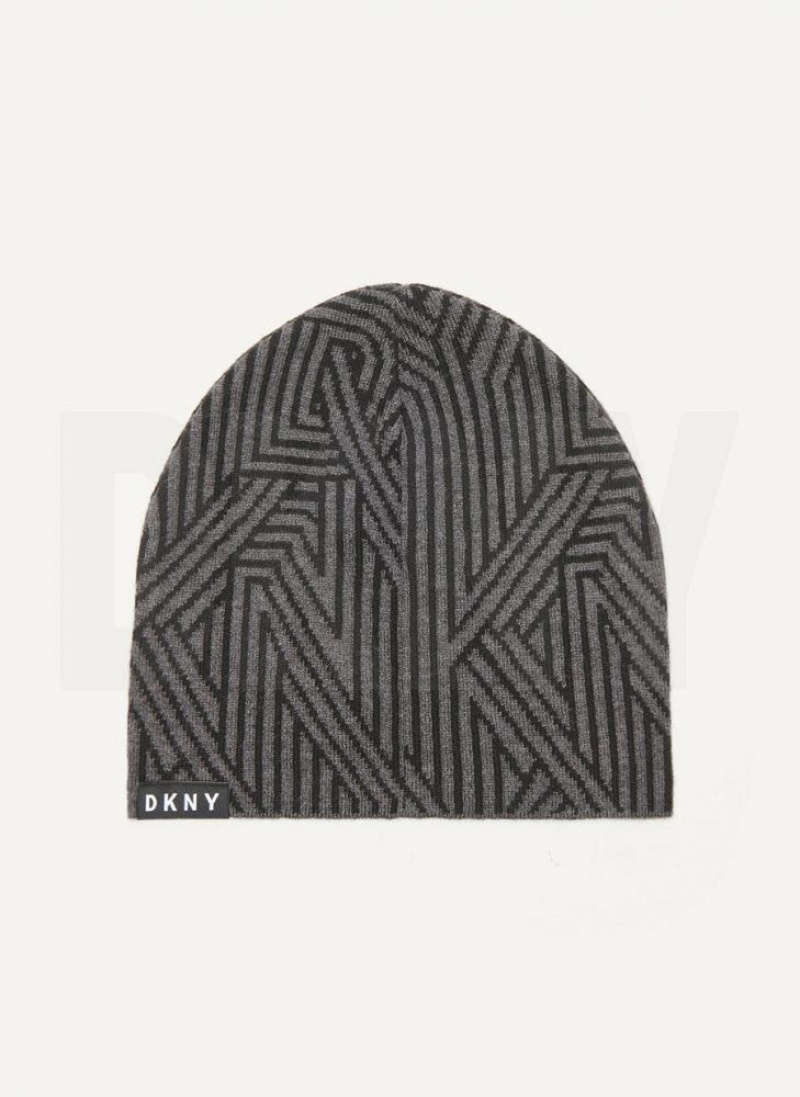 DKNY Allover Crosswalk Logo Men's Beanie Grey | Ireland_D1081