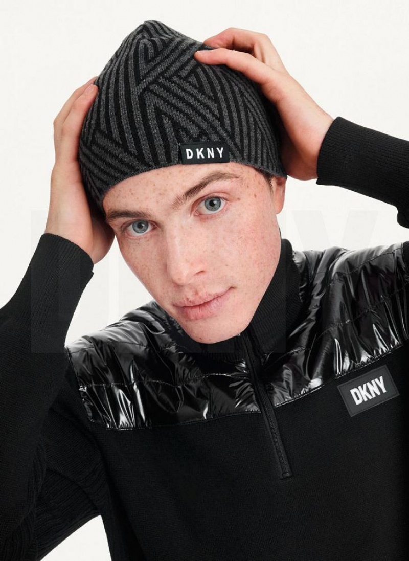 DKNY Allover Crosswalk Logo Men\'s Beanie Grey | Ireland_D1081