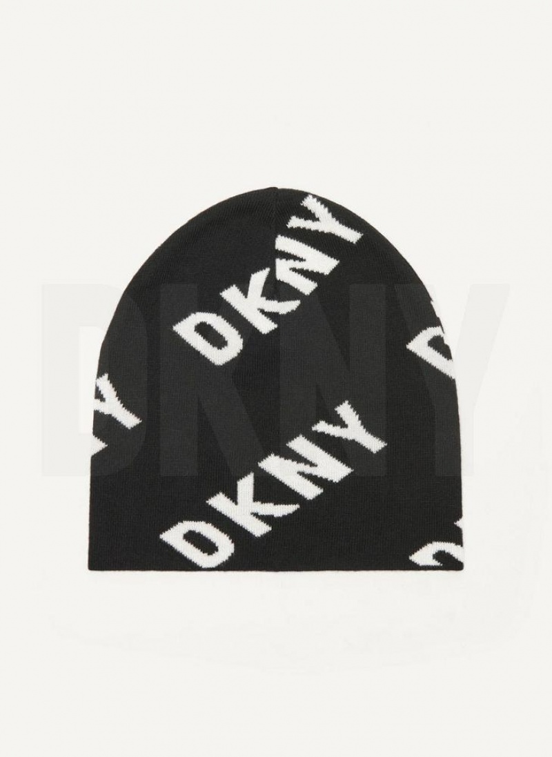 DKNY Allover Logo Men's Beanie Black | Ireland_D0718