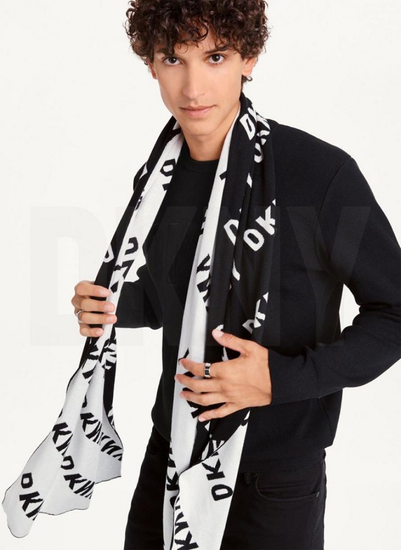 DKNY Allover Logo Men\'s Scarf Black | Ireland_D0278