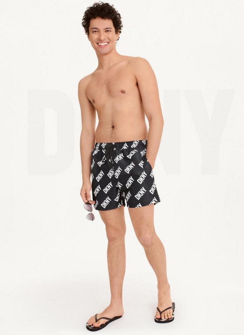 DKNY Allover Logo Swims Men's Shorts Black | Ireland_D0229