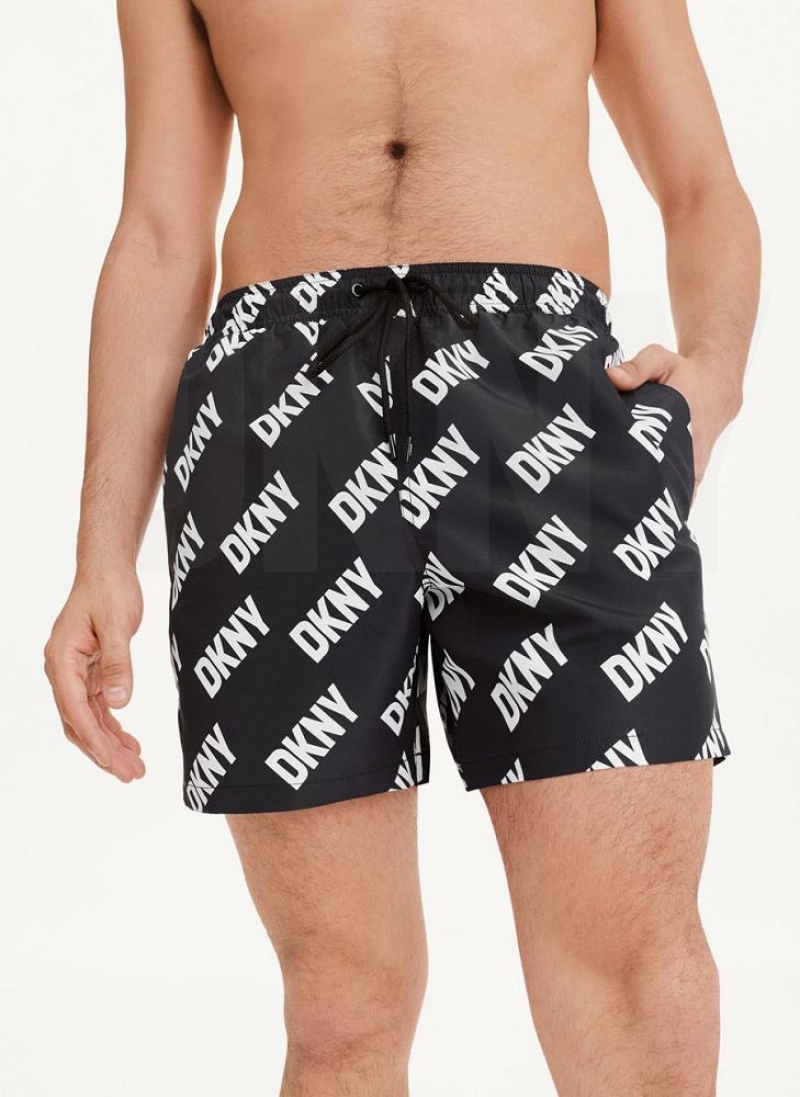 DKNY Allover Logo Swims Men\'s Shorts Black | Ireland_D0229