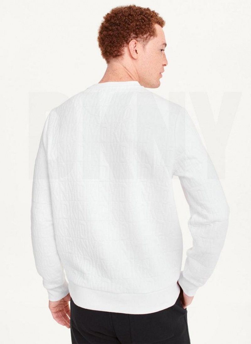 DKNY Allover Quilted Logo Crew Men's Sweatshirts White | Ireland_D1762