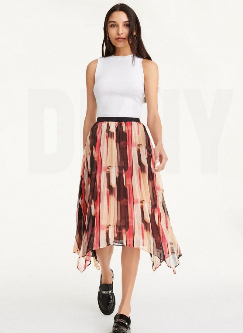 DKNY Asymmetrical Pleated Women's Skirts Pink | Ireland_D1198