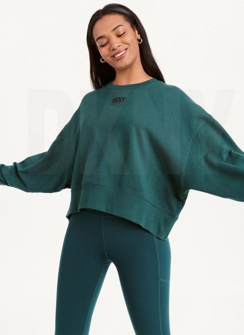 DKNY Balance Oversized Crewneck Pullover Women's Sweatshirts Olive | Ireland_D0327